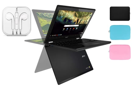 LAPTOP BUNDLE / PINK: Refurbished Acer Chromebook C738T-C2EJ Touch-Screen Foldable Laptop