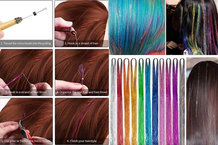 Tinsel Hair Extensions Kit with Micro Beads