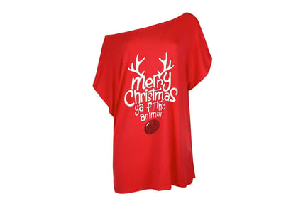 Women's Off-Shoulder Baggy Christmas Top - UK Sizes 12-32