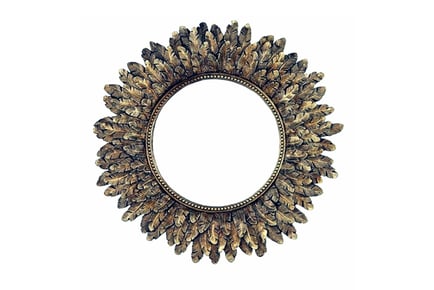 Wall Mountable Round Feather Mirror - Silver and Gold!