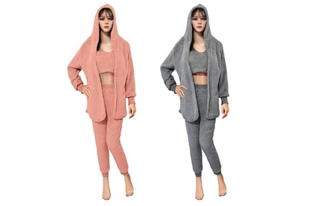 3-Piece Teddy Fleece Loungewear Set - Grey or Pink!