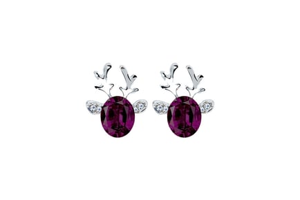 Purple Christmas Reindeer Crystal Earrings