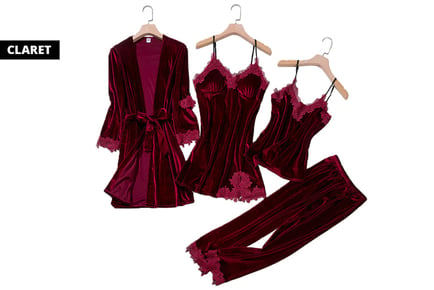 Women's 4-Piece Velvet Nightwear Set - 4 Colour Options