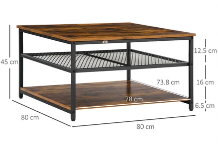 HOMCOM Industrial 3 Tier Coffee Table - In Rustic Brown