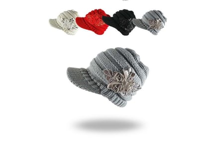 Women's Knitted Flower Hat - In 4 Colours