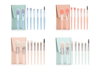 8-Piece Makeup Brush Set & Pouch - Pink, Blue, Green or Apricot!