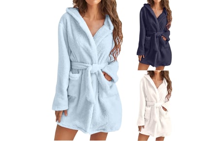 Women's Plush Dressing Gown - 4 Sizes, 3 Colours