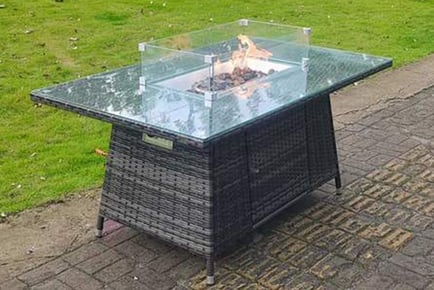 Garden Rattan Fire Pit Dining Table - Dark Grey or Light Grey