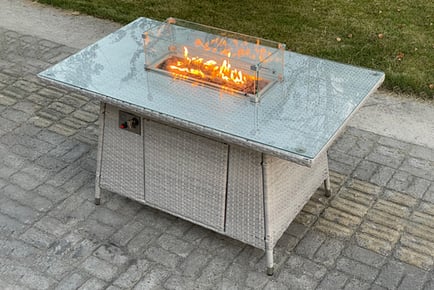 Garden Rattan Fire Pit Dining Table - Dark Grey or Light Grey