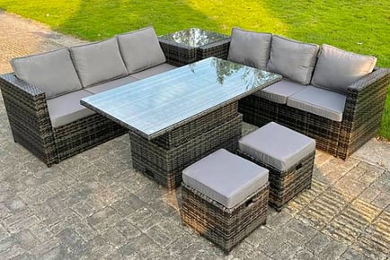 8-seater corner rattan sofa set with rising table, Dark Grey