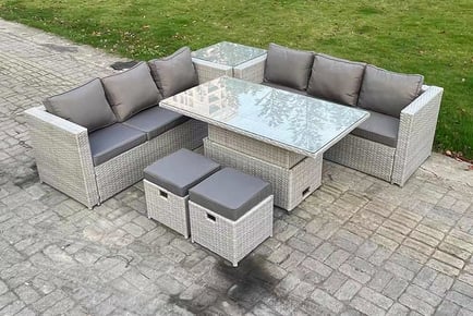 8-Seater Corner Rattan Sofa Set With 2-in-1 Dining & Coffee Table