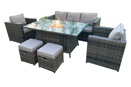 7-Seater Rattan Garden Set With Fire Pit Table