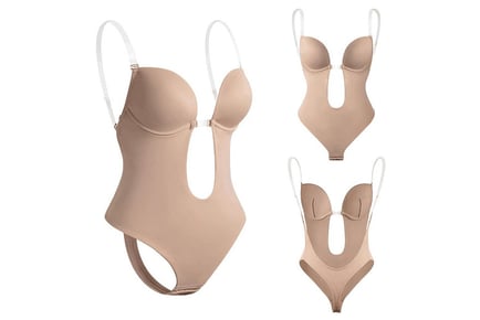 Invisible backless thong bodysuit, Size 3XL, Beige