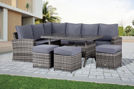 10-Seater Rattan Dining Set with 3 Stools