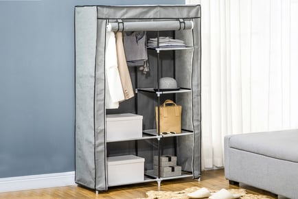 HOMCOM Grey Fabric Wardrobe - Multiple Compartments