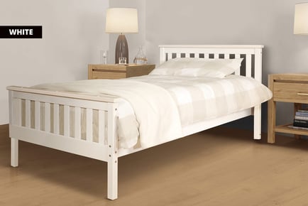 5ft wooden bed & mattress, King / with mattress, White with Caramel Bar