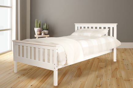 5ft wooden bed & mattress, King / with mattress, White with Caramel Bar