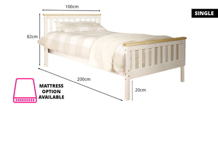 5ft wooden bed & mattress, King / with mattress, White with Caramel Bar