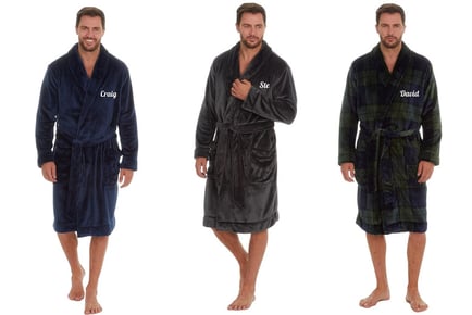 Men's Personalised Checkered Dressing Gown - Navy, Grey or Check