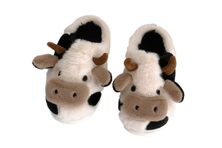 Plush Cartoon Cow Slippers