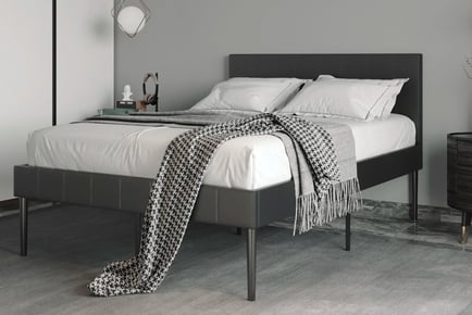 Leather Grey Bed Frame with 30cm Storage and Optional Mattress - Multiple Sizes
