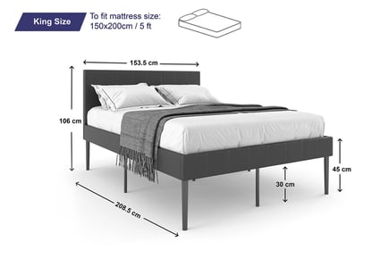 Leather Grey Bed Frame with 30cm Storage and Optional Mattress - Multiple Sizes