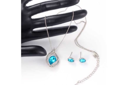 Aqua Elegance Necklace & Earrings Set with Gift Box