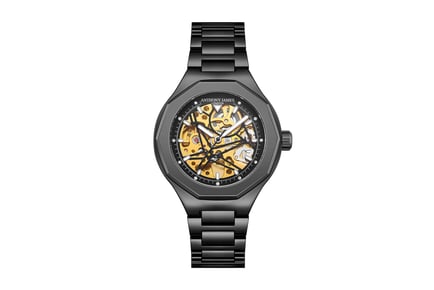 Men's Anthony James Black Sport Skeleton Watch