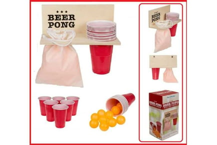 Beer Pong Party Game With Wooden Shelf