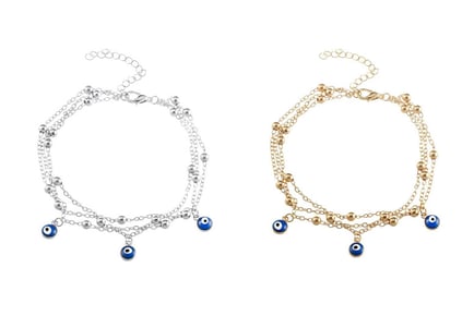 Boho Layered Evil Eye Anklet - Gold or Silver