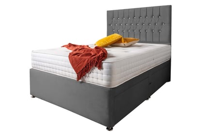 Velvet Divan Bed Set & Headboard with Memory Foam Mattress - 6 Size & 4 Drawer Options