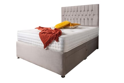 Silver Velvet Diamond Divan Bed & Mattress - Drawer Options!