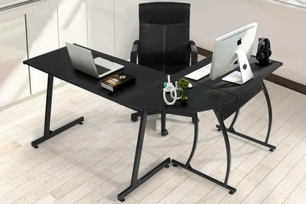 Black Wooden L Shape Computer Desk