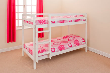 Children's Wooden Zara Bunk Bed, Single, Frame and Mattresses, White