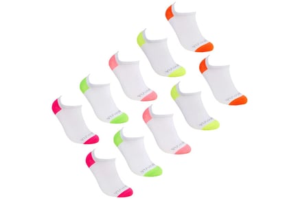 Women's Neon Cotton Trainer Socks - 10 Pack!