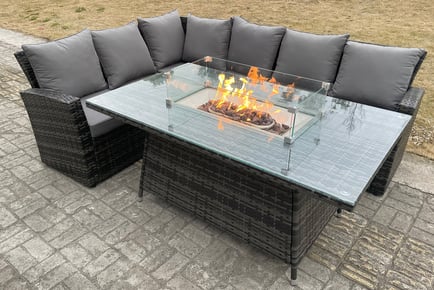 Six Seater Garden Rattan Fire Pit Table Set - Left or Right Option!