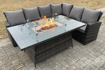 Six Seater Garden Rattan Fire Pit Table Set - Left or Right Option!