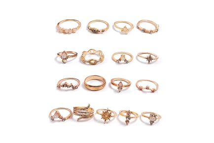 17 Piece Bohemian Stackable Ring Set - Gold