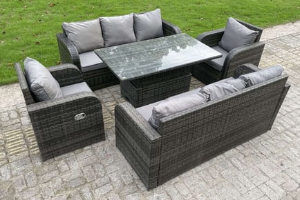 8-Seater Polyrattan Garden Set with 2-in-1 Dining & Coffee Table