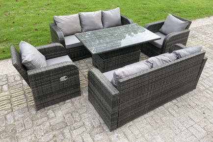 8-Seater Polyrattan Garden Set with 2-in-1 Dining & Coffee Table