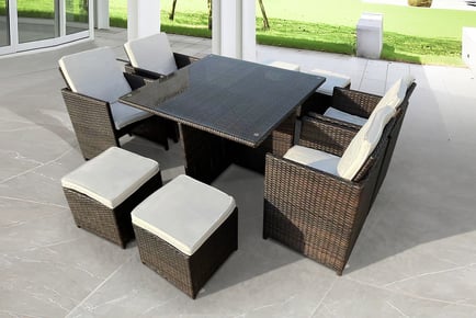 8-Seater Rattan Cube Dining Furniture Set - Grey, Black or Brown