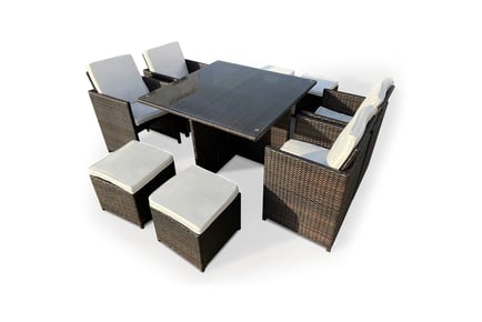 8-Seater Rattan Cube Dining Furniture Set - Grey, Black or Brown