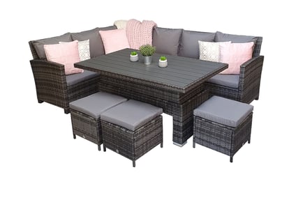 Grey 8-Seater Rattan Garden Furniture & 2-in-1 Dining & Coffee Table