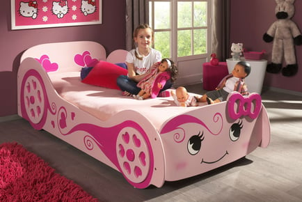 Kids Pink Princess Love Car Bed Frame