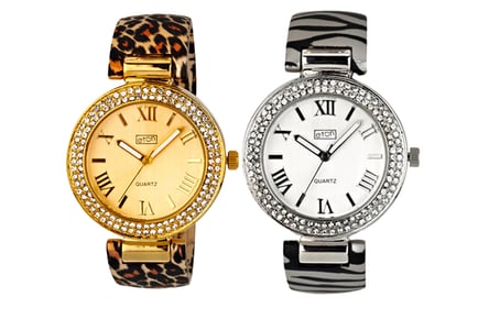 Eton Rhinestone Animal Print Ladies Watch - Leopard or Zebra!