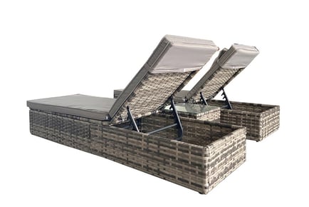 2 Rattan Vancouver Garden Loungers with Rain Cover - Grey, Brown or Black