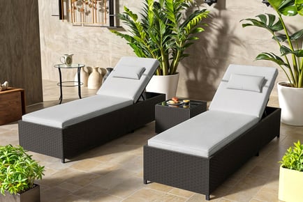 2 Rattan Vancouver Garden Loungers with Rain Cover - Grey, Brown or Black