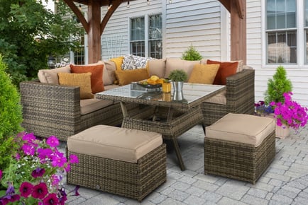 7-Seater Solace Rattan Corner Dining Set - Brown!