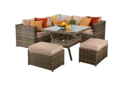 7-Seater Solace Rattan Corner Dining Set - Brown!