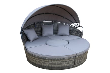 Large Grey Rattan Sun Lounger Daybed - Optional Rain Cover